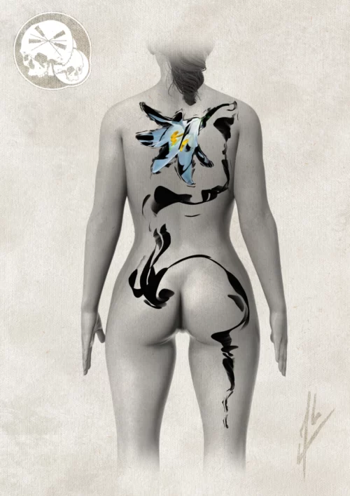 Représente une fleur de lys graphique pour réalisé un tatouage d'Alex Needles Factory Boulogne-sur-mer