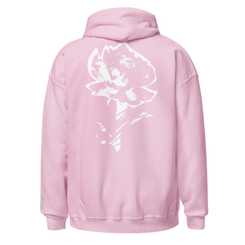 Sweat à capuche rose brodé avec une pivoine graphique imprimée dans le dos