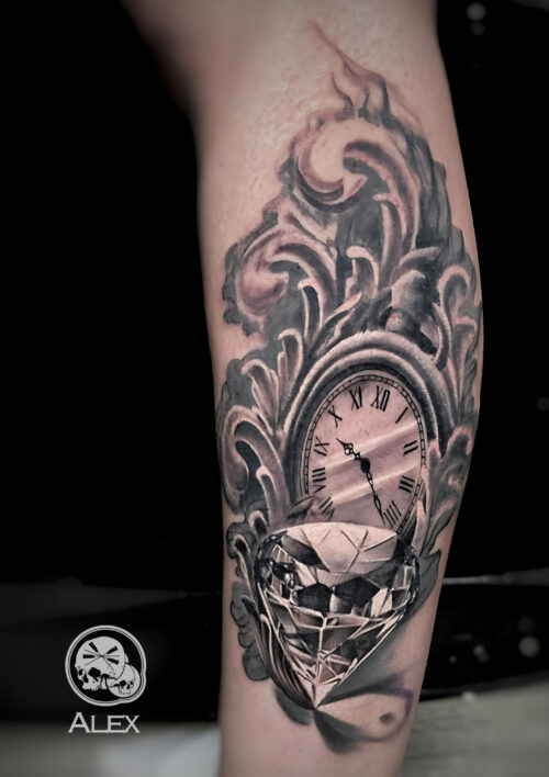 tatouage diament montre gousset
