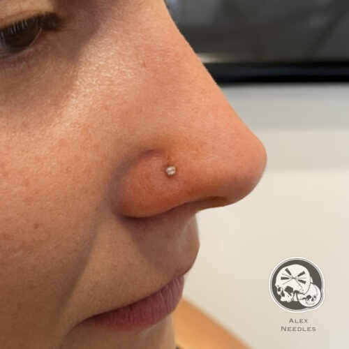 Piercing au nez sur le côté droit en titane, réalisé par Alex The Needles Factory