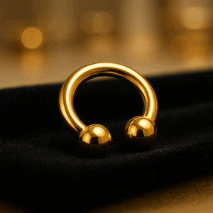 Bijou circulaire en PVD Gold pour piercing, hypoallergénique et durable, recommandé pour une première pose à The Needles Factory Boulogne-sur-Mer