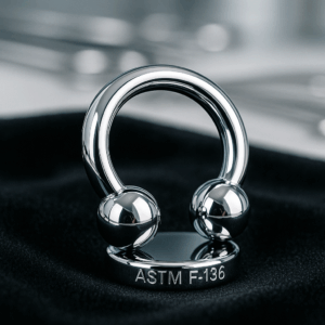 Bijou circulaire en titane ASTM F-136 pour piercing, conforme aux normes médicales et utilisé en première pose à The Needles Factory Boulogne-sur-Mer
