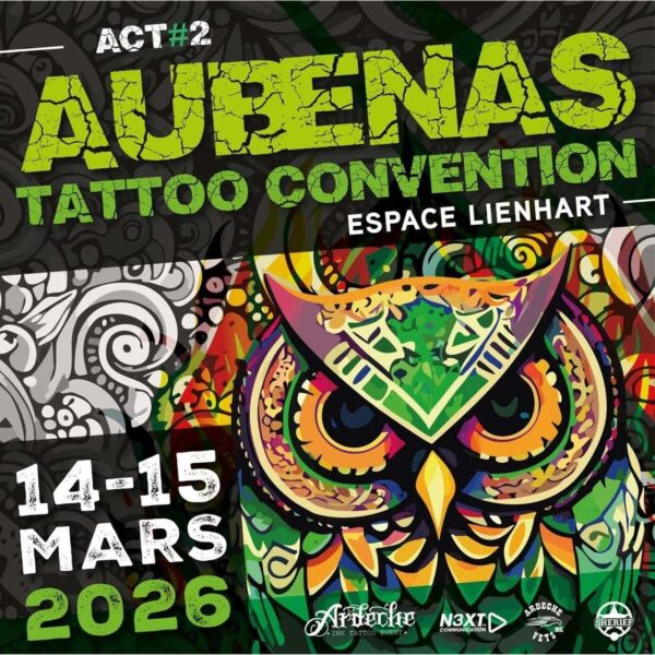 Convention d’Aubenas Ardèche Ink – 14 & 15 mars 2026 | The Needles Factory Affiche convention d’Aubenas Ardèche Ink 14 et 15 mars 2026