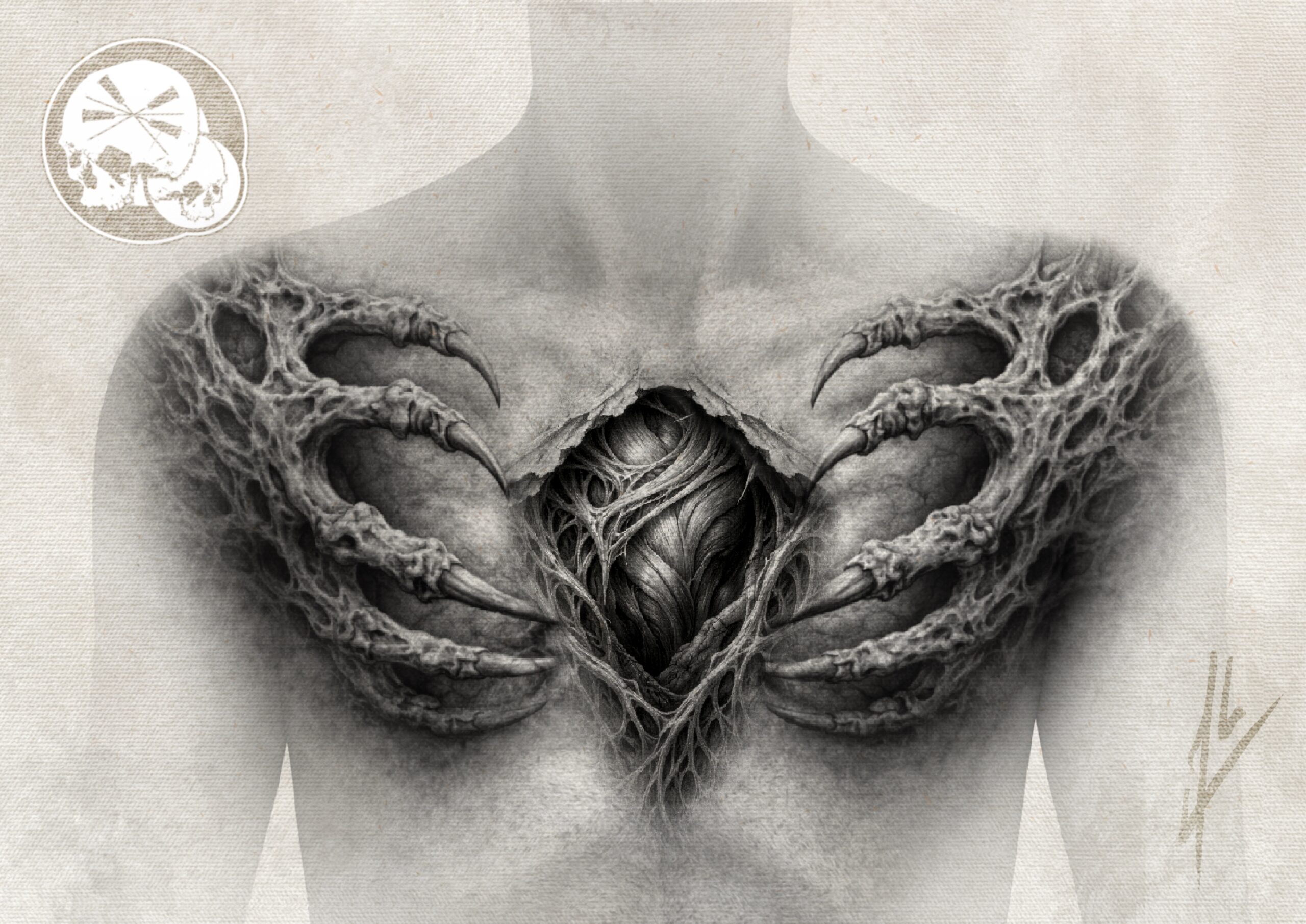 Projets Tatouage cœur organique noir et gris sur torse à Boulogne-sur-Mer (62) – The Needles Factory