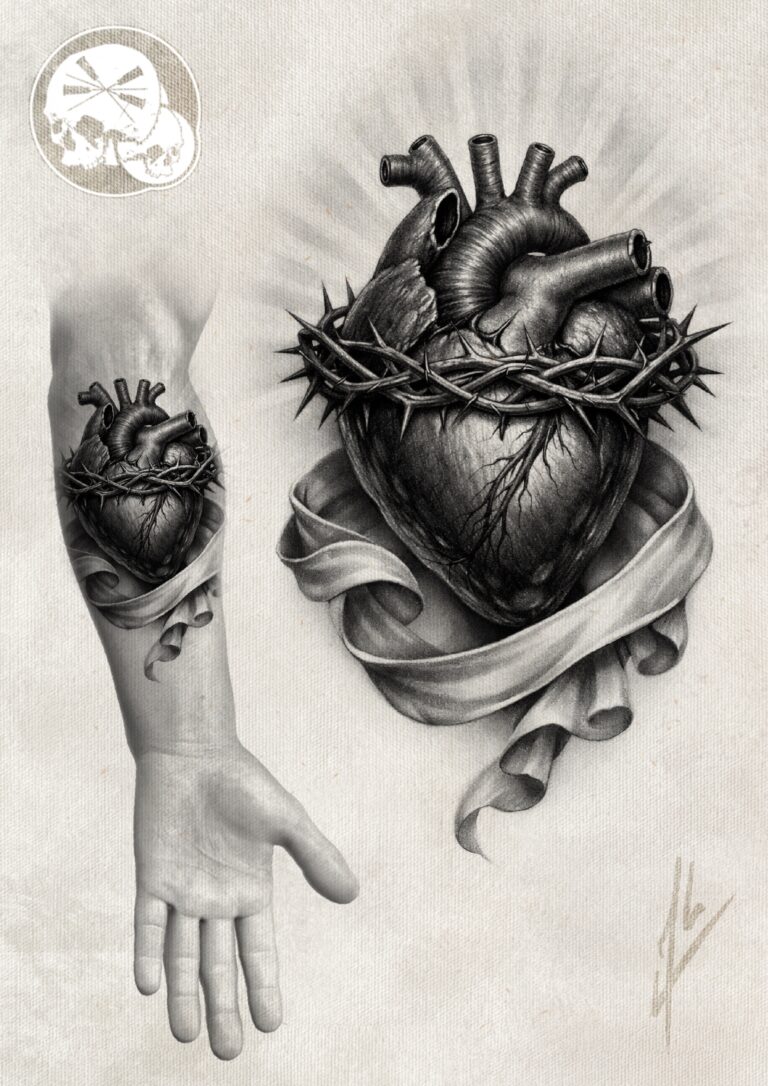 Saint-Valentin Tatouage cœur sacré anatomique noir et gris sur avant-bras à Boulogne-sur-Mer (62) – The Needles Factory
