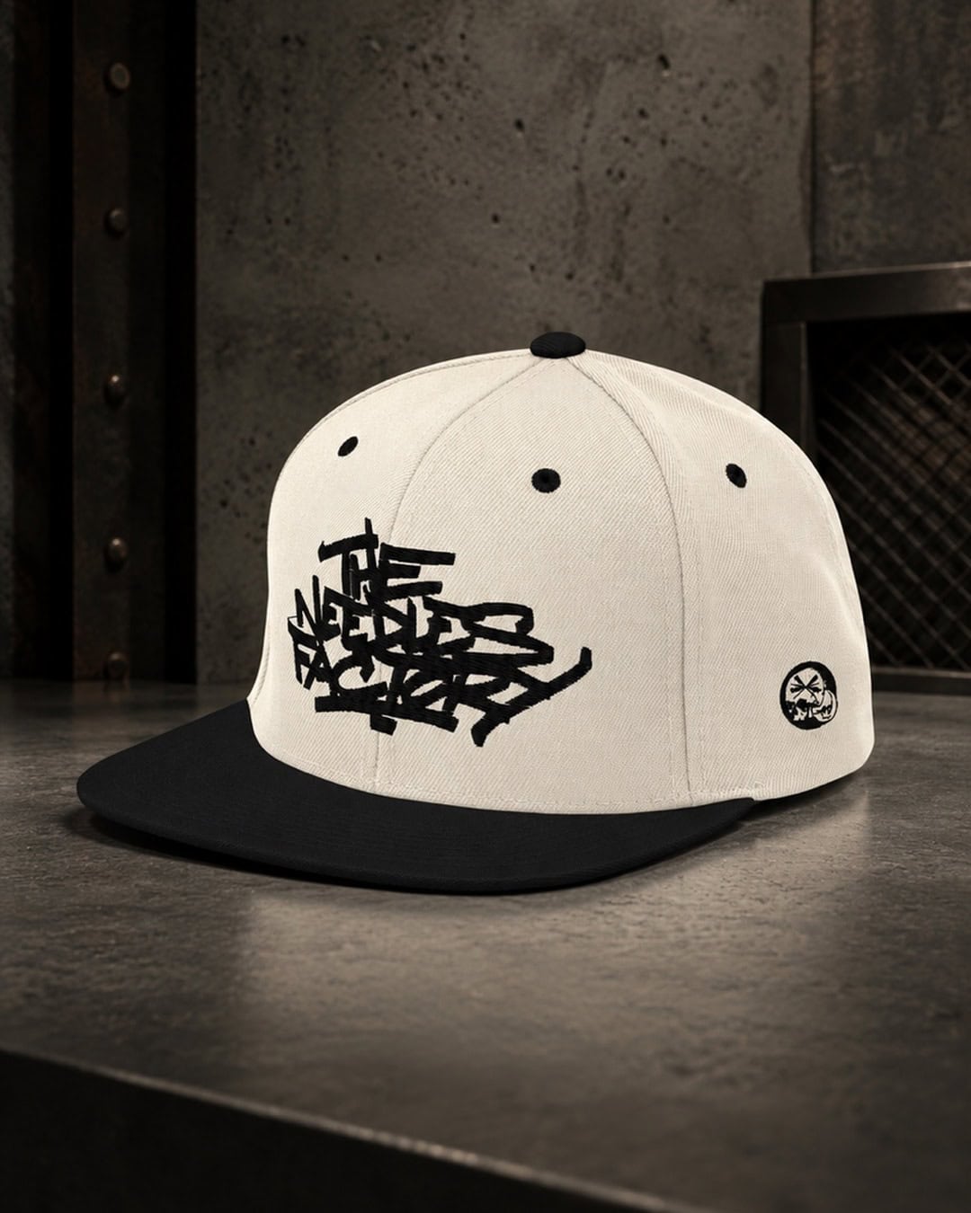 Casquette snapback crème et noire avec logo The Needles Factory