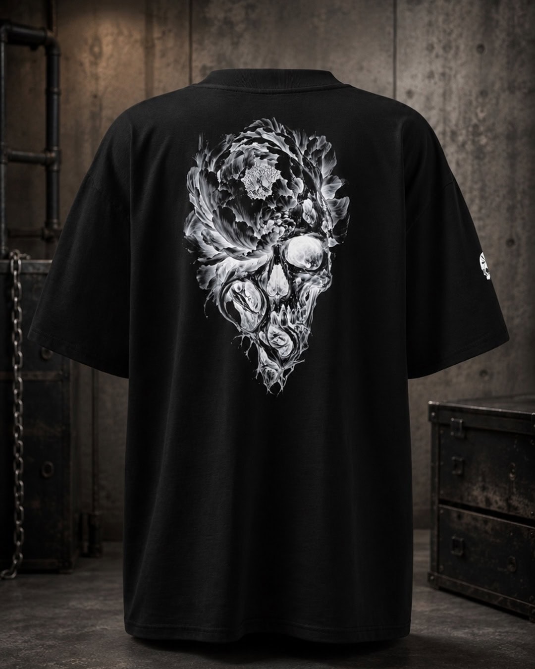 Dos du t-shirt noir Pivoine et Crâne de The Needles Factory
