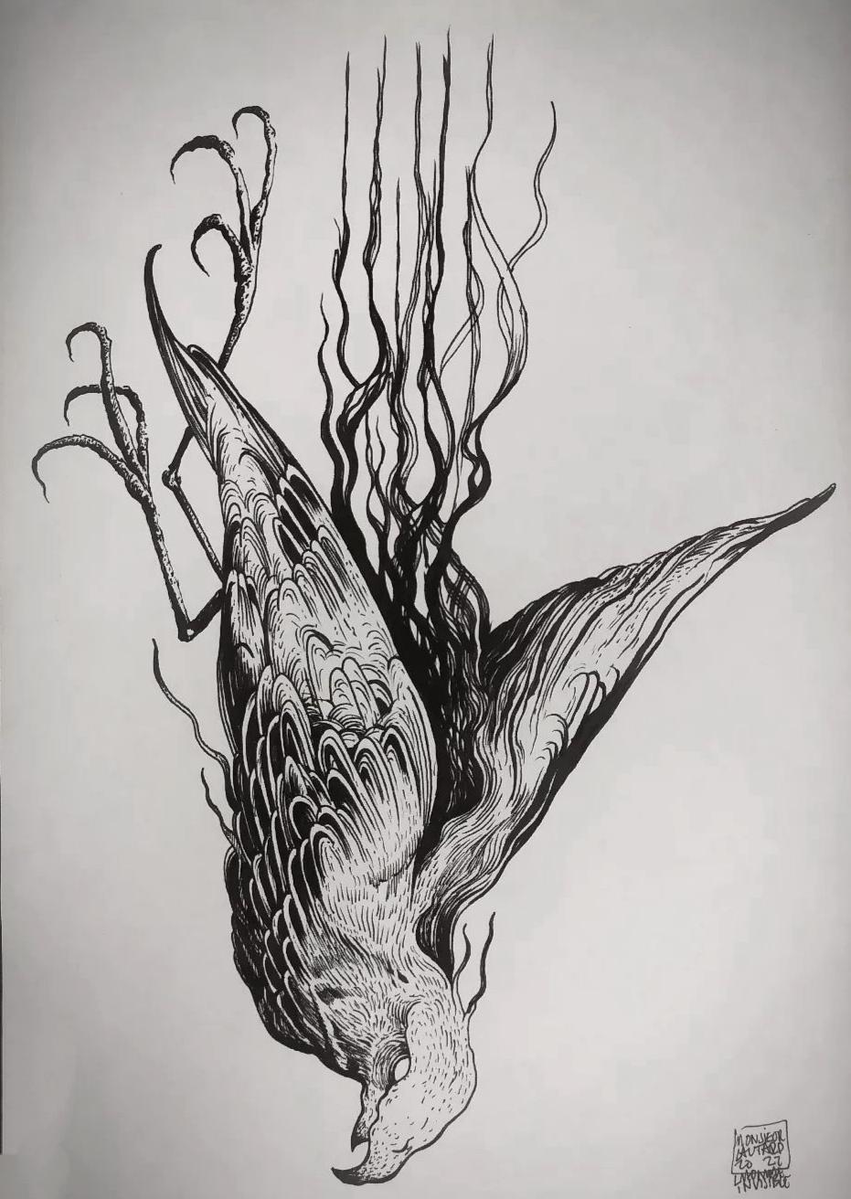 Projet de tatouage d’oiseau noir graphique